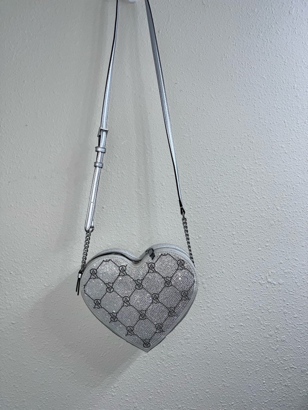 PINK Victoria's Secret Silver Heart Crossbody Bag